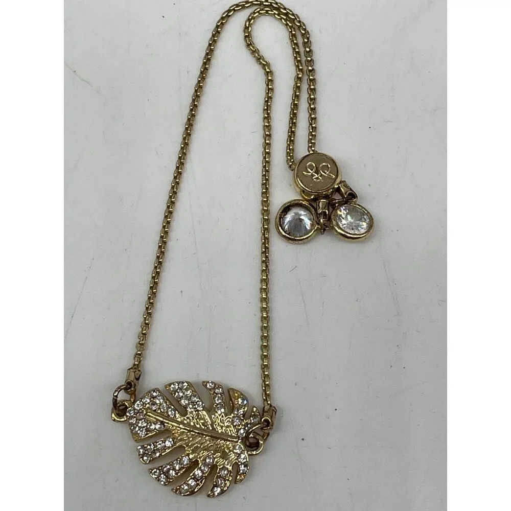 Lilly Pulitzer Gold-Tone Monstera Leaf Necklace Adjustable Bracelet Set READ - Picture 5 of 9